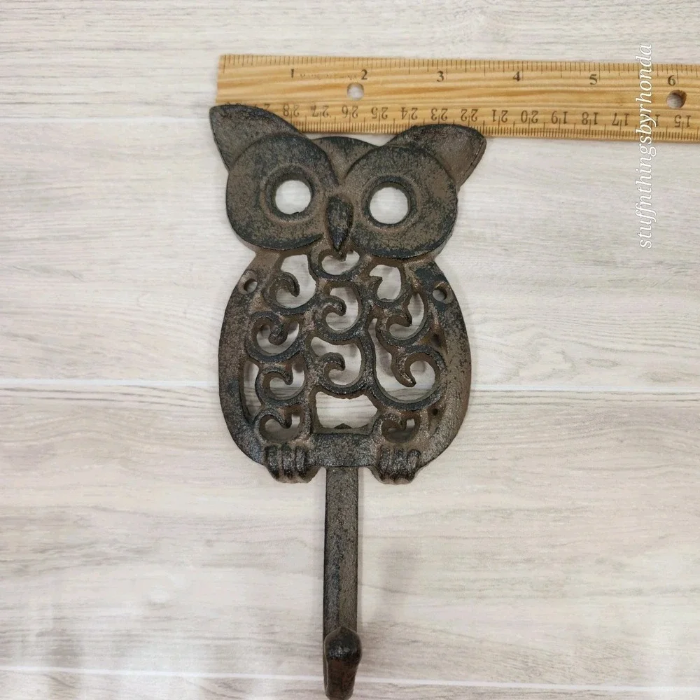 Cast Iron Owl Wall Hook, Home Or Patio, Distressed Brown 7